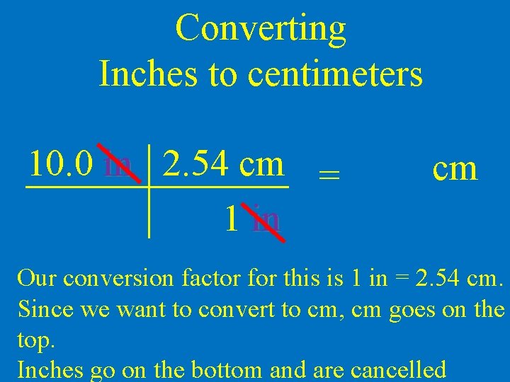 Converting Inches to centimeters 10. 0 in 2. 54 cm = 1 in cm