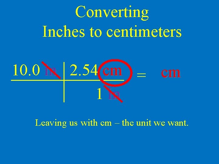 Converting Inches to centimeters 10. 0 in 2. 54 cm = cm 1 in