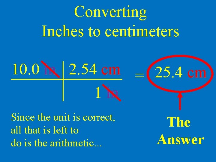 Converting Inches to centimeters 10. 0 in 2. 54 cm = 25. 4 cm