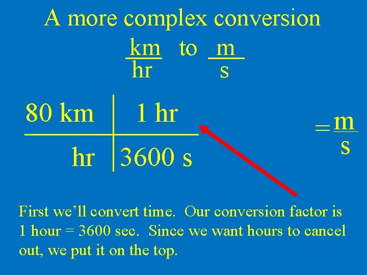 A more complex conversion km to m hr s 80 km 1 hr hr