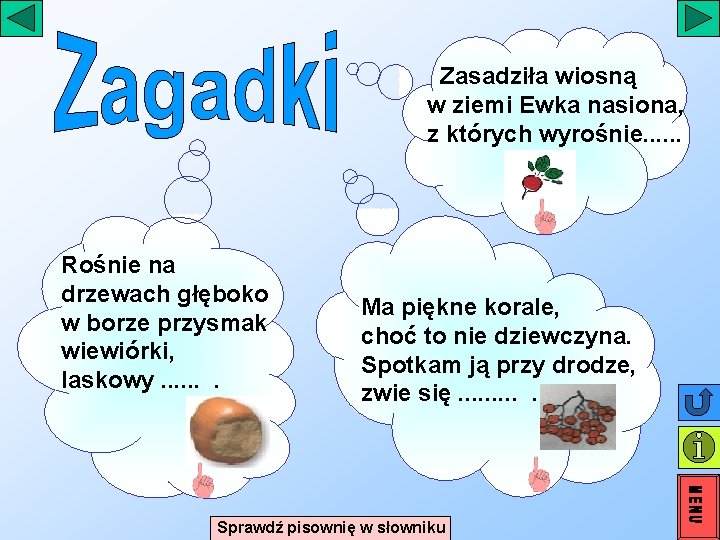 Zasadziła wiosną w ziemi Ewka nasiona, z których wyrośnie. . . Rośnie na drzewach Zasadziła wiosną w ziemi Ewka nasiona, z których wyrośnie. . . Rośnie na drzewach