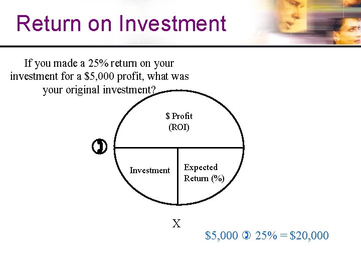 Return on Investment If you made a 25% return on your investment for a Return on Investment If you made a 25% return on your investment for a