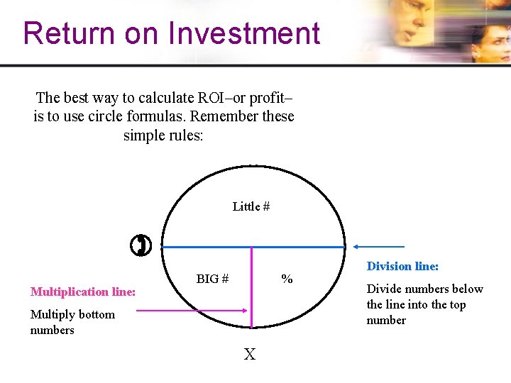 Return on Investment The best way to calculate ROI–or profit– is to use circle Return on Investment The best way to calculate ROI–or profit– is to use circle