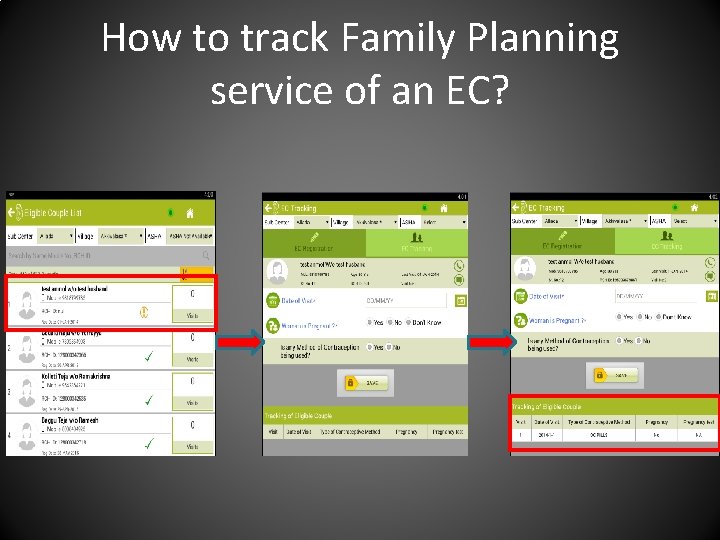 How to track Family Planning service of an EC? 