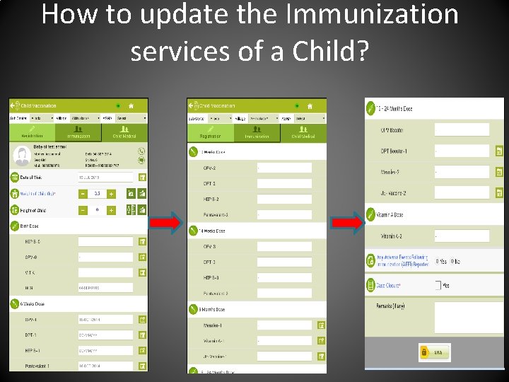 How to update the Immunization services of a Child? 