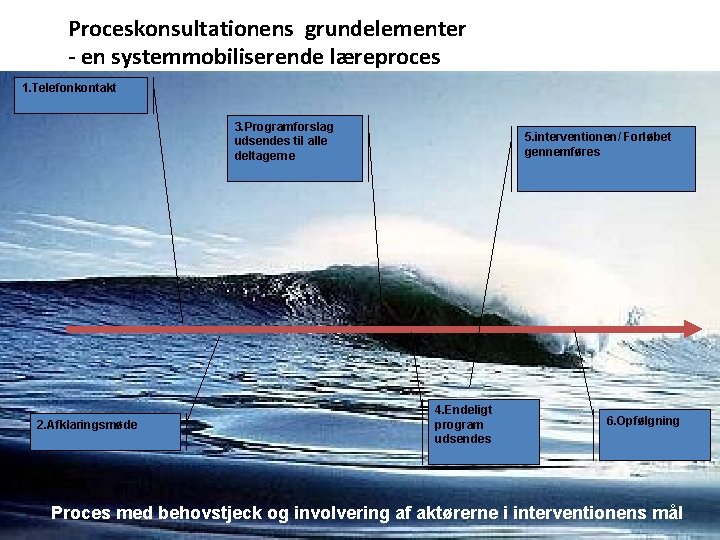 Proceskonsultationens grundelementer - en systemmobiliserende læreproces 1. Telefonkontakt 3. Programforslag udsendes til alle deltagerne