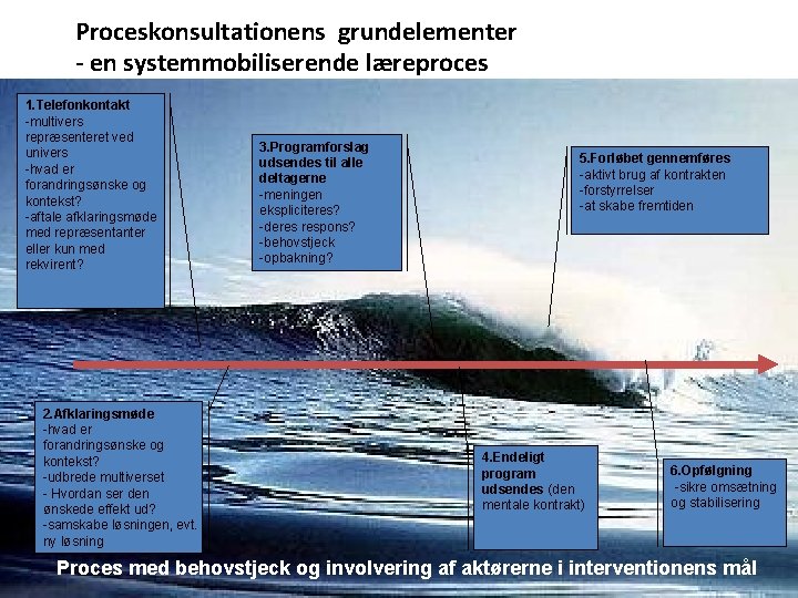 Proceskonsultationens grundelementer - en systemmobiliserende læreproces 1. Telefonkontakt -multivers repræsenteret ved univers -hvad er