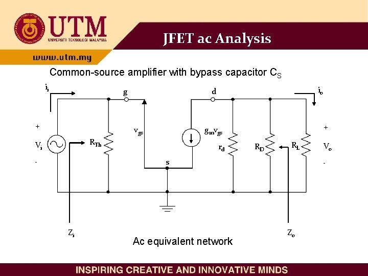 JFET ac Analysis Common-source amplifier with bypass capacitor CS ii g + vgs +