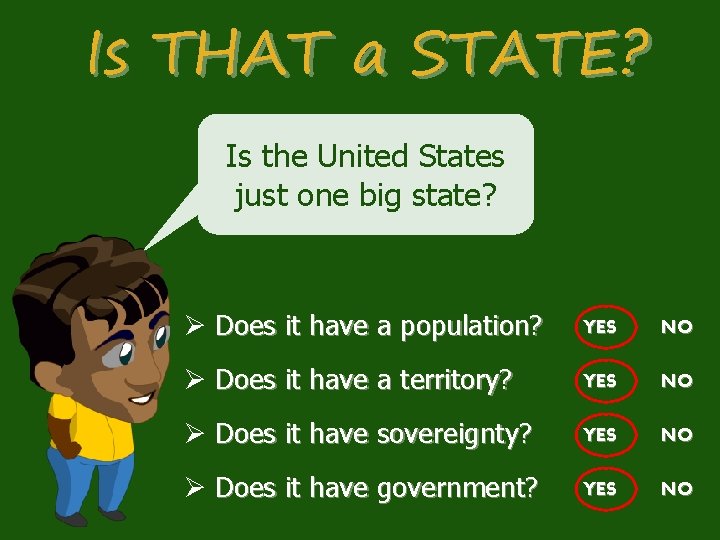 Is THAT a STATE? Is the United States just one big state? Ø Does