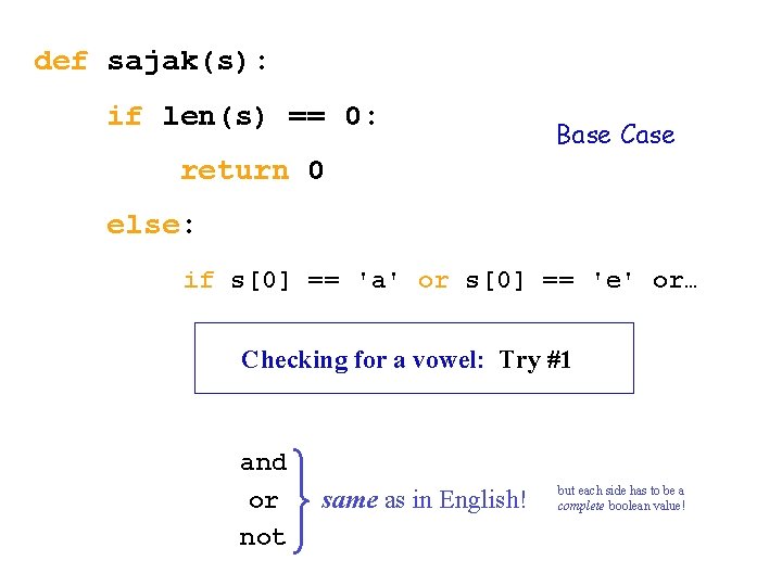 def sajak(s): if len(s) == 0: Base Case return 0 else: if s[0] ==