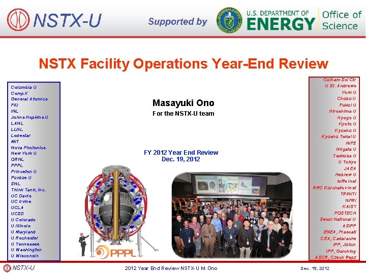 NSTX-U Supported by NSTX Facility Operations Year-End Review Columbia U Comp. X General Atomics