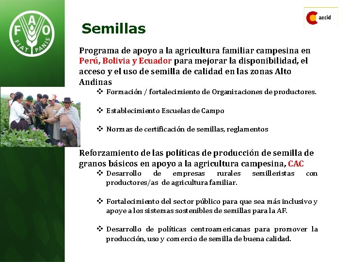 Semillas Programa de apoyo a la agricultura familiar campesina en Perú, Bolivia y Ecuador