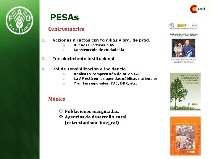 PESAs Centroamérica 1. Acciones directas con familias y org. de prod. Ø Ø Buenas