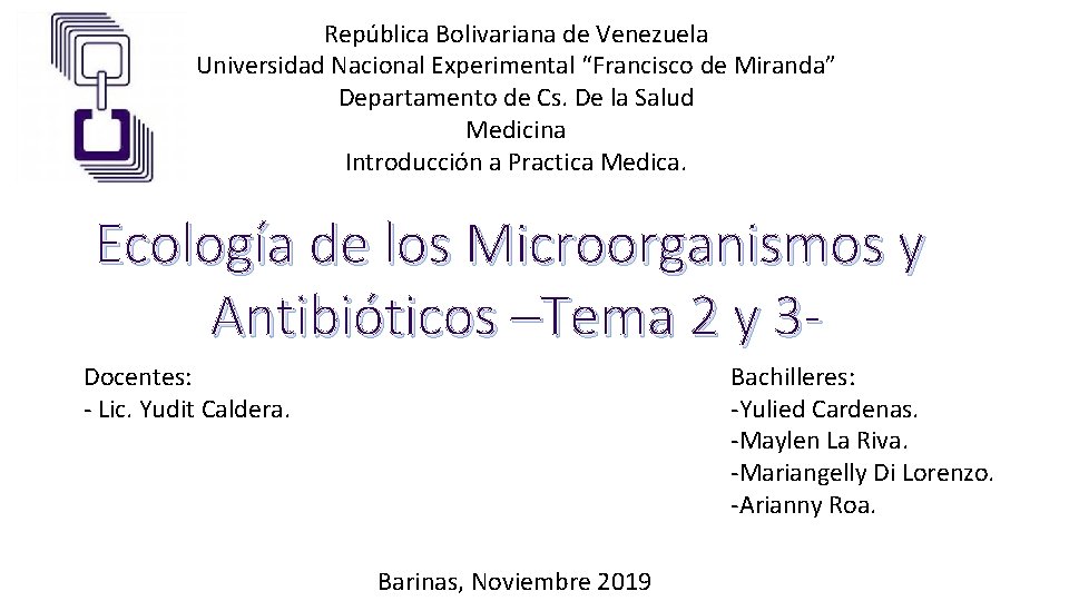 República Bolivariana de Venezuela Universidad Nacional Experimental “Francisco de Miranda” Departamento de Cs. De