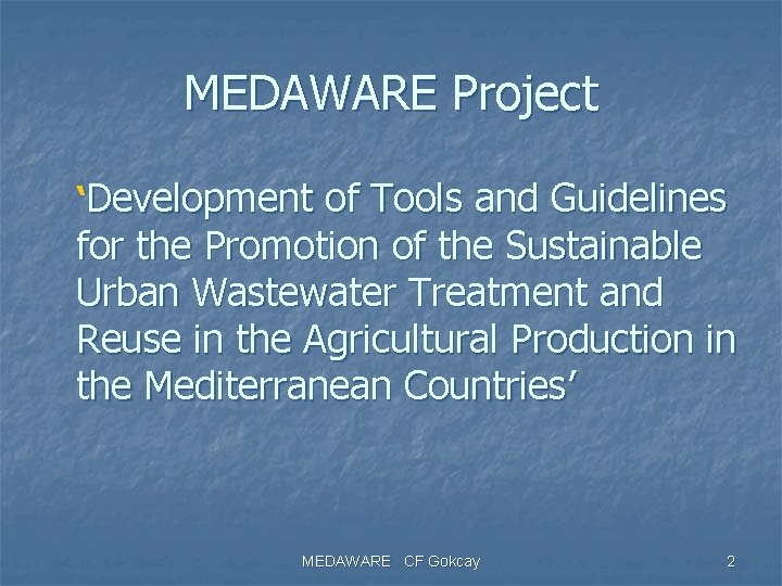 MEDAWARE Project ‘Development of Tools and Guidelines for the Promotion of the Sustainable Urban