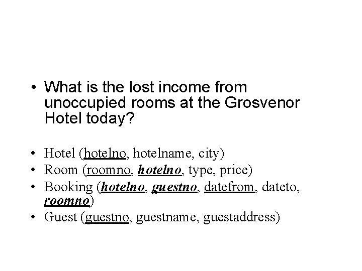  • What is the lost income from unoccupied rooms at the Grosvenor Hotel
