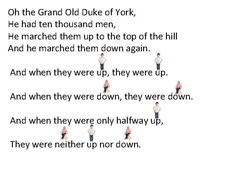 Oh the Grand Old Duke of York, He had ten thousand men, He marched