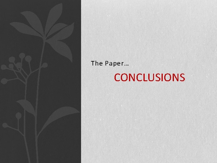 The Paper… CONCLUSIONS 