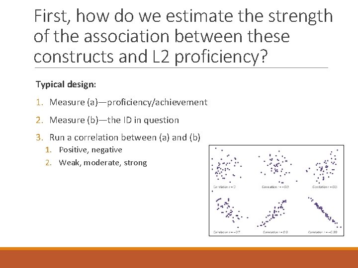 First, how do we estimate the strength of the association between these constructs and