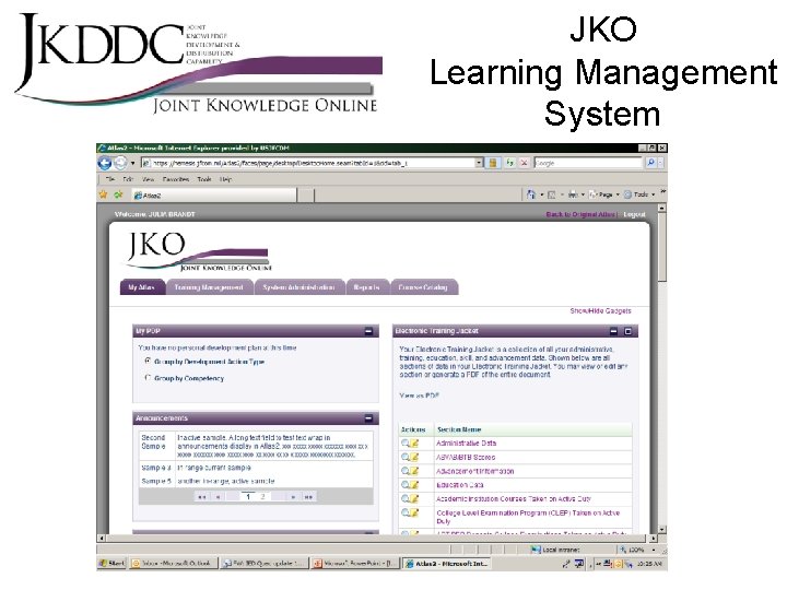 JKO Learning Management System 9 