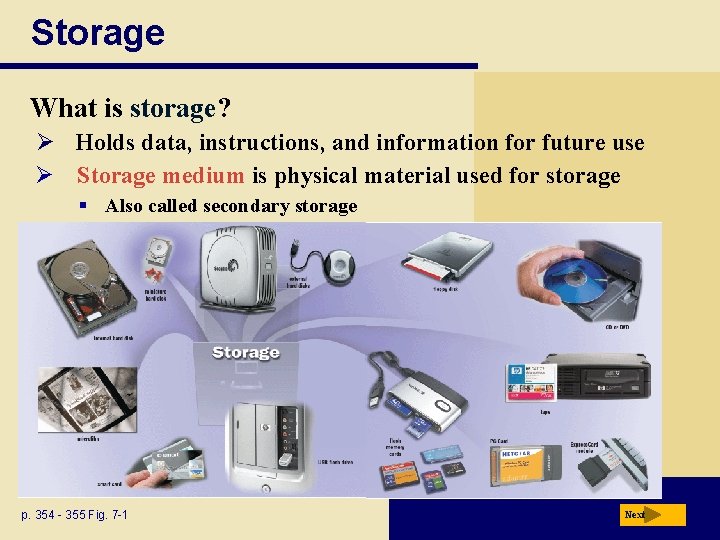 Storage What is storage? Ø Holds data, instructions, and information for future use Ø