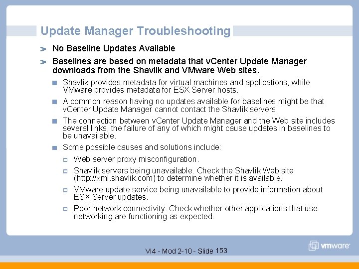 Update Manager Troubleshooting No Baseline Updates Available Baselines are based on metadata that v.