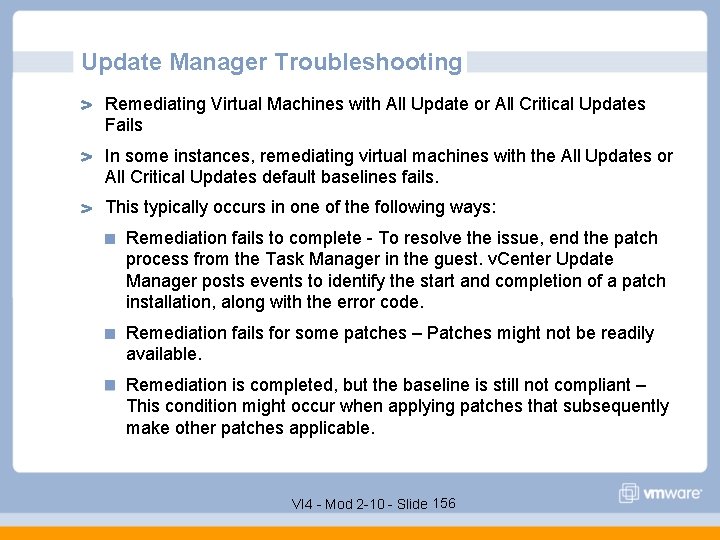 Update Manager Troubleshooting Remediating Virtual Machines with All Update or All Critical Updates Fails