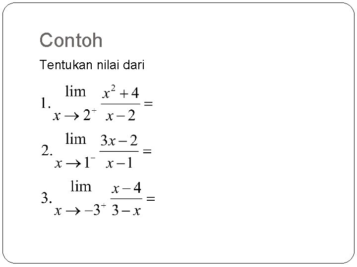 Contoh Tentukan nilai dari 