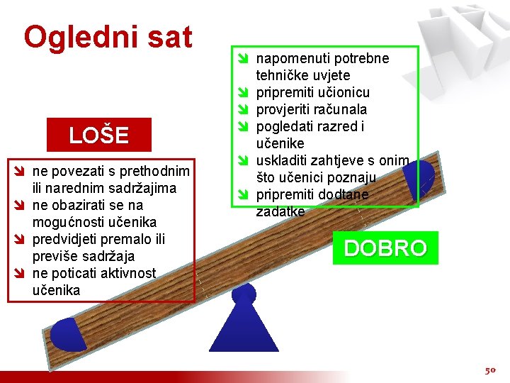 Ogledni sat LOŠE î ne povezati s prethodnim ili narednim sadržajima î ne obazirati