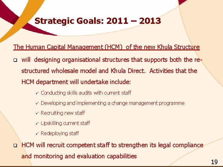 Strategic Goals: 2011 – 2013 The Human Capital Management (HCM) of the new Khula Strategic Goals: 2011 – 2013 The Human Capital Management (HCM) of the new Khula