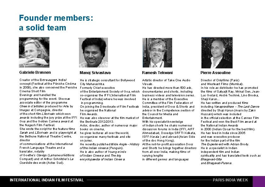 Founder members: a solid team Gabriele Brennen Manoj Srivastava Ramesh Tekwani Creator of the