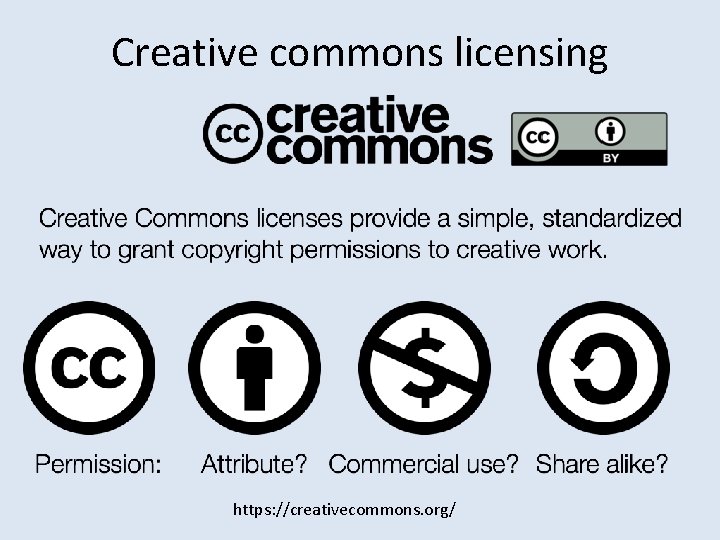 Creative commons licensing https: //creativecommons. org/ 