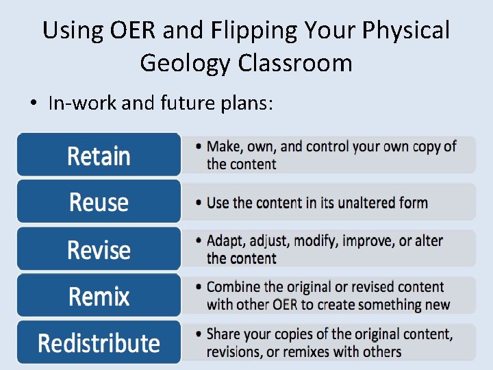 Using OER and Flipping Your Physical Geology Classroom • In-work and future plans: 