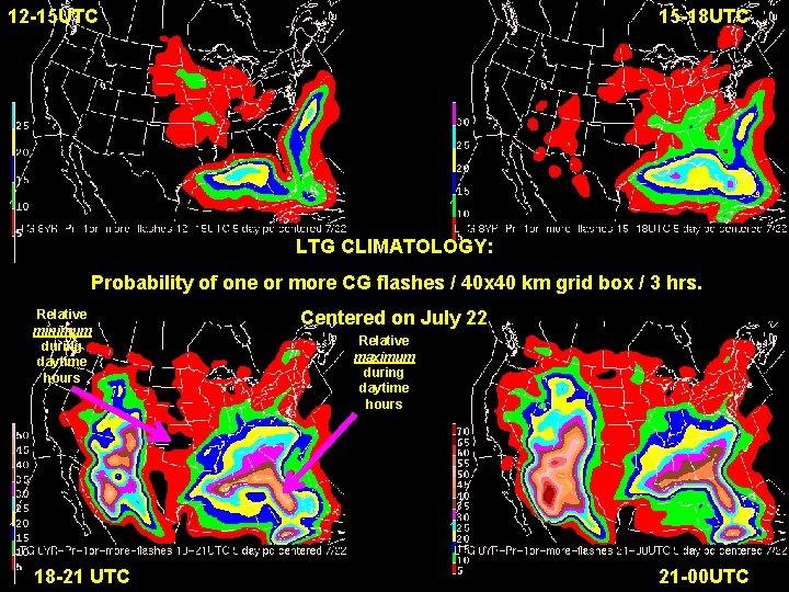 12 -15 UTC 15 -18 UTC LTG CLIMATOLOGY: Probability of one or more CG