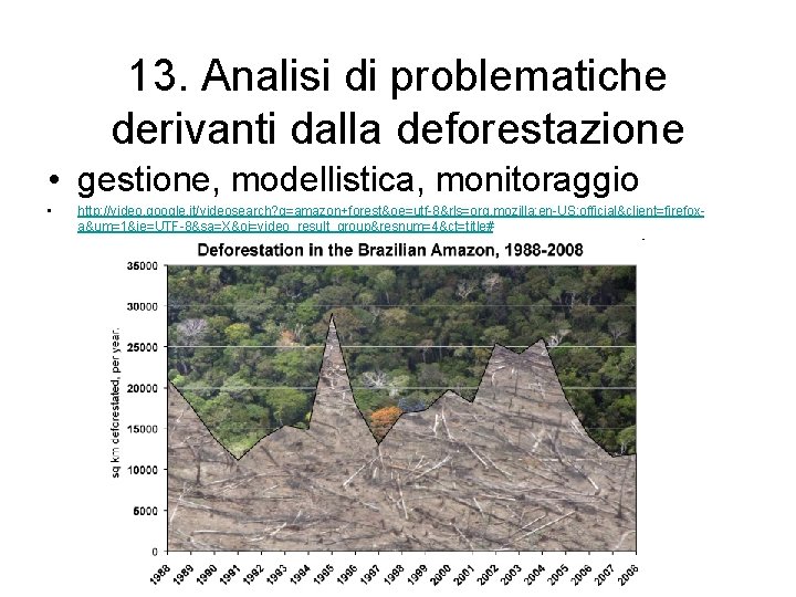 13. Analisi di problematiche derivanti dalla deforestazione • gestione, modellistica, monitoraggio • http: //video.