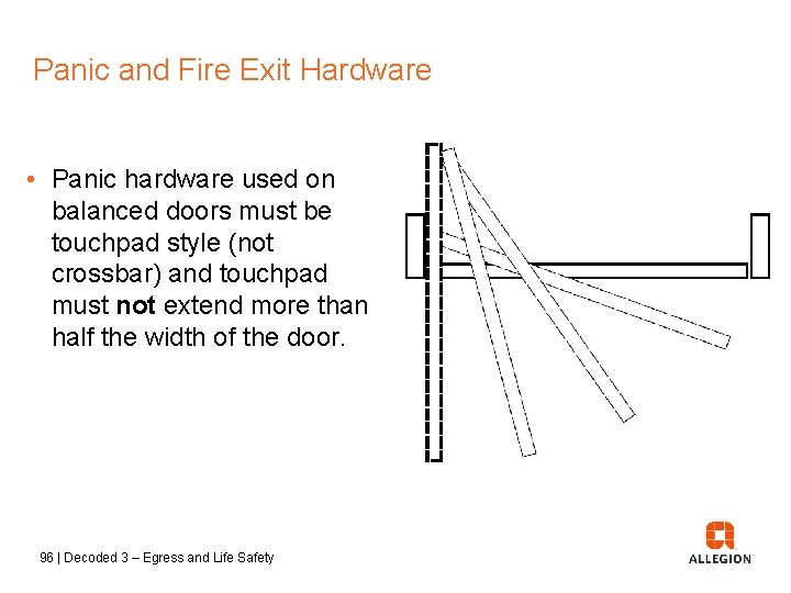 Panic and Fire Exit Hardware • Panic hardware used on balanced doors must be