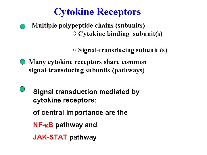 Cytokine Receptors Multiple polypeptide chains (subunits) à Cytokine binding subunit(s) à Signal-transducing subunit (s)