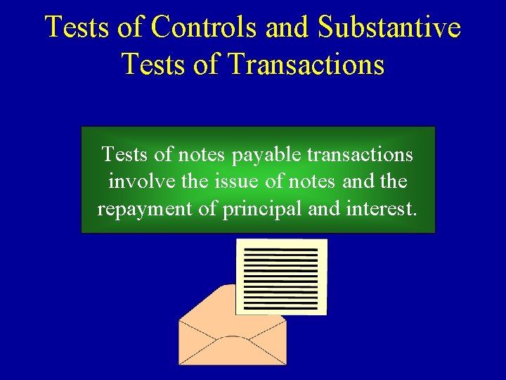 Tests of Controls and Substantive Tests of Transactions Tests of notes payable transactions involve