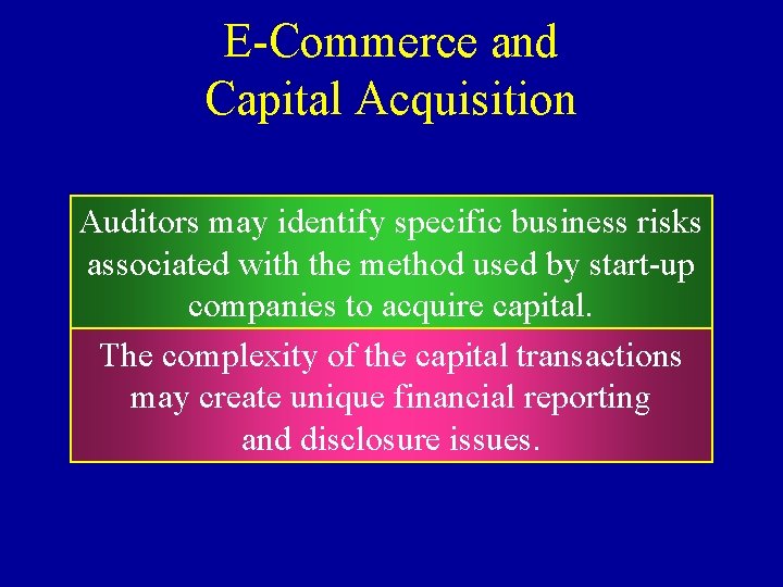 E-Commerce and Capital Acquisition Auditors may identify specific business risks associated with the method