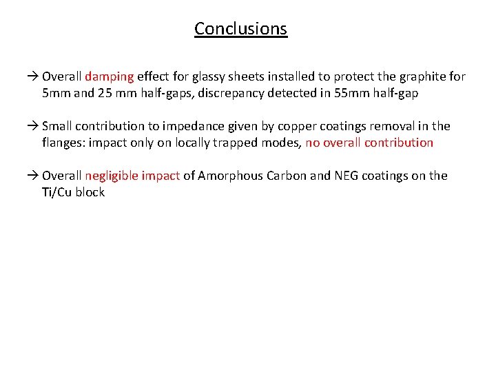 Conclusions Overall damping effect for glassy sheets installed to protect the graphite for 5