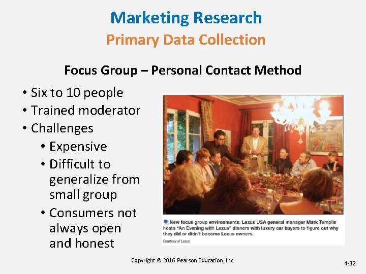 Marketing Research Primary Data Collection Focus Group – Personal Contact Method • Six to