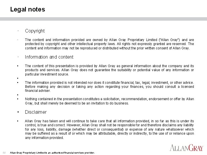 Legal notes • Copyright • The content and information provided are owned by Allan