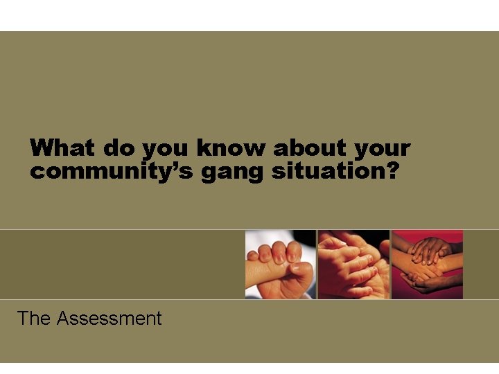 What do you know about your community’s gang situation? The Assessment What do you know about your community’s gang situation? The Assessment