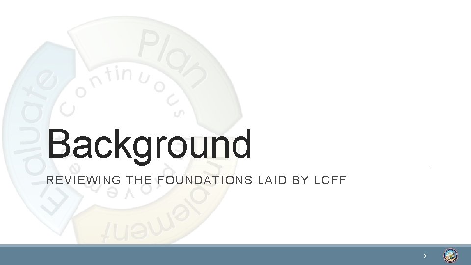 Background REVIEWING THE FOUNDATIONS LAID BY LCFF 3 