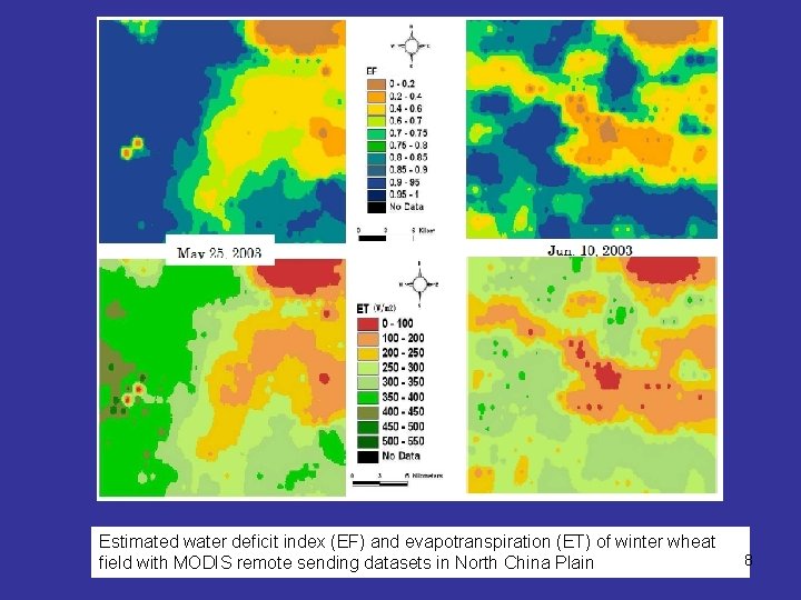 Estimated water deficit index (EF) and evapotranspiration (ET) of winter wheat field with MODIS
