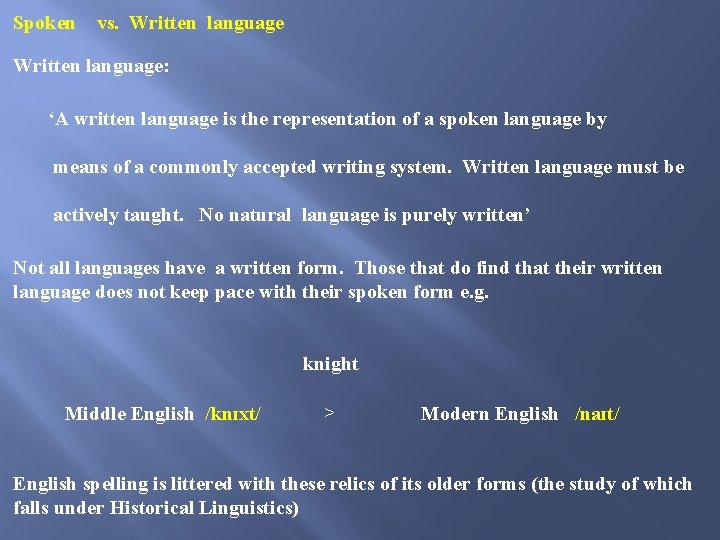 Spoken vs. Written language: ‘A written language is the representation of a spoken language