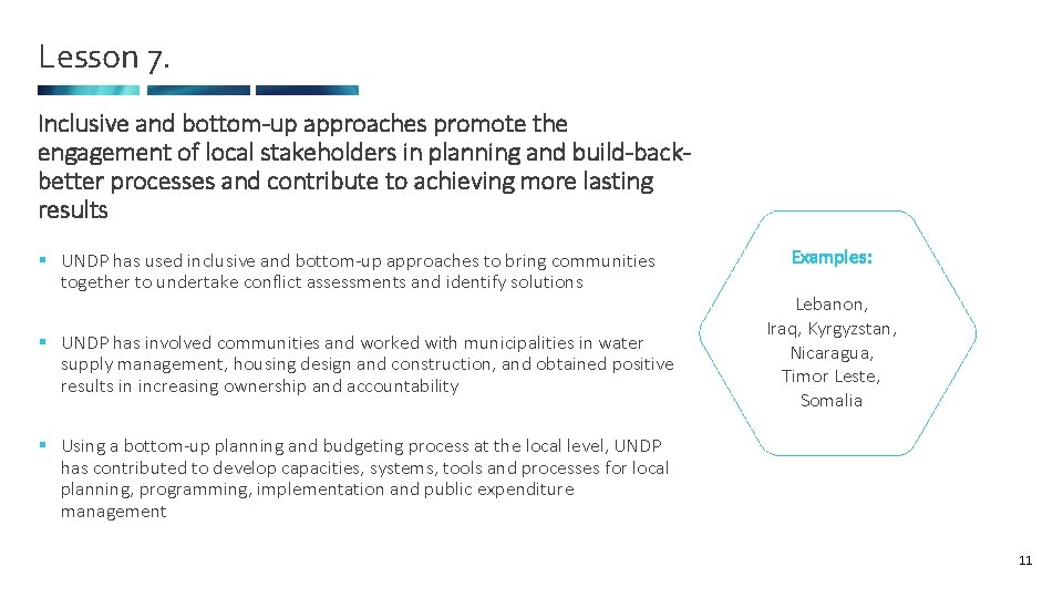 Lesson 7. Inclusive and bottom-up approaches promote the engagement of local stakeholders in planning
