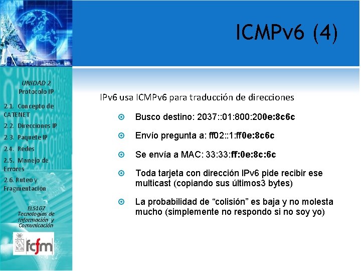 ICMPv 6 (4) UNIDAD 2 Protocolo IP 2. 1. Concepto de CATENET IPv 6