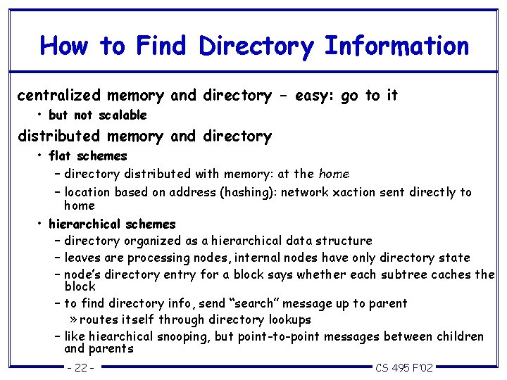 How to Find Directory Information centralized memory and directory - easy: go to it