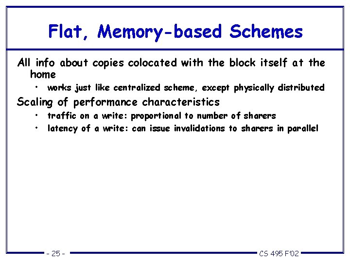 Flat, Memory-based Schemes All info about copies colocated with the block itself at the